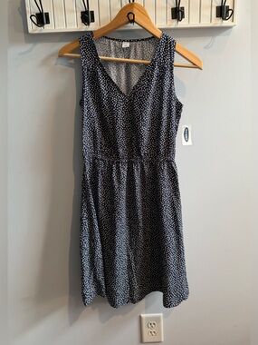 Old Navy Navy and White Polka Dot Sleeveless Midi Dress